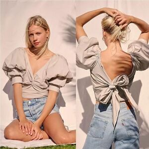 Mare Mare Free People Diola Top Twist Front Puff Sleeve  Tie Back‎ Top Size XS